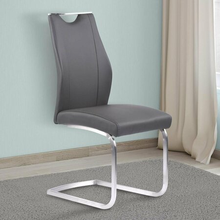 ARMEN LIVING Bravo Contemporary Dining Chair in Gray Faux Leather Brushed Stainless Steel, 2PK LCBRSIGR